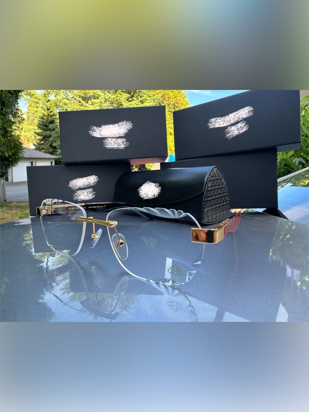 Men's Rimless Sunglasses with Gold Accents - Unbranded